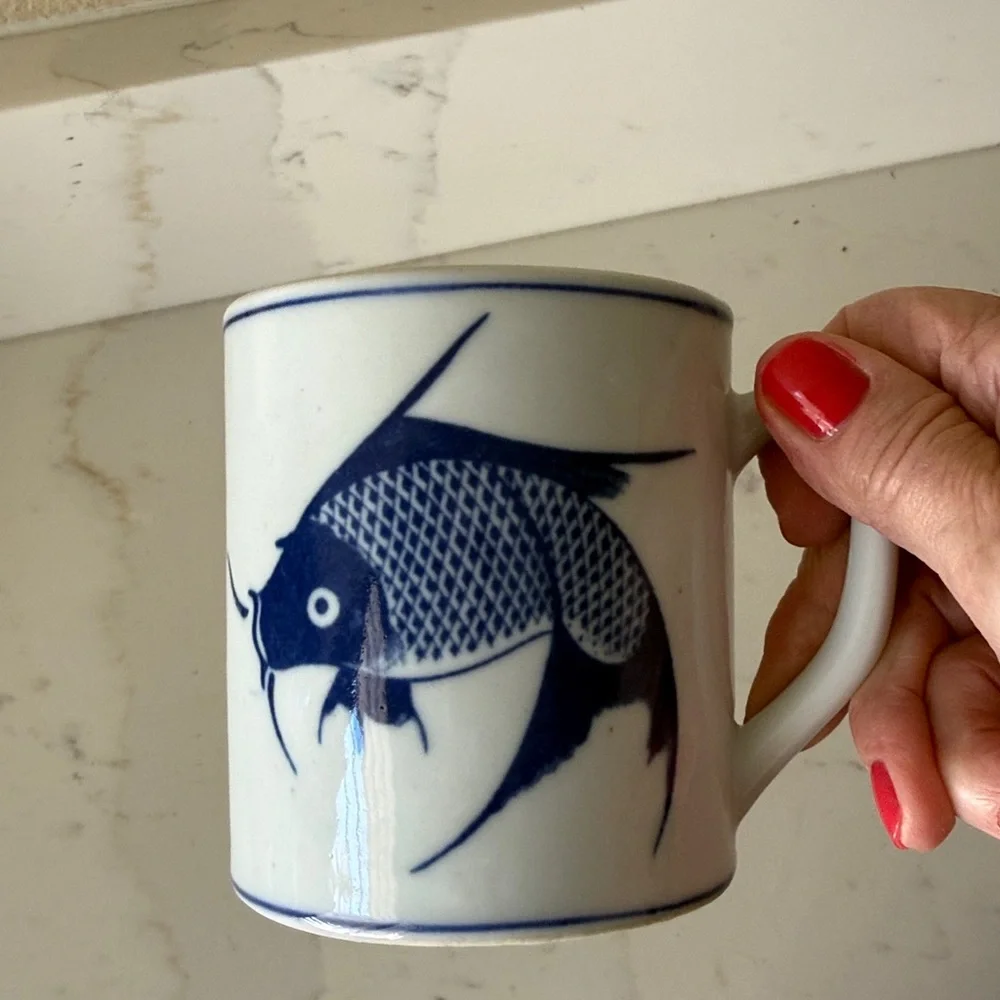 Vintage Pier 1 Koi Blue Mugs